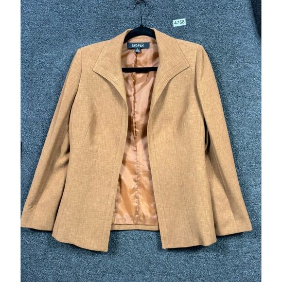 Kasper Blazer Jacket Womens Sz 4 Tan Open Front Long Sleeve Lined Office Career - Picture 1 of 7